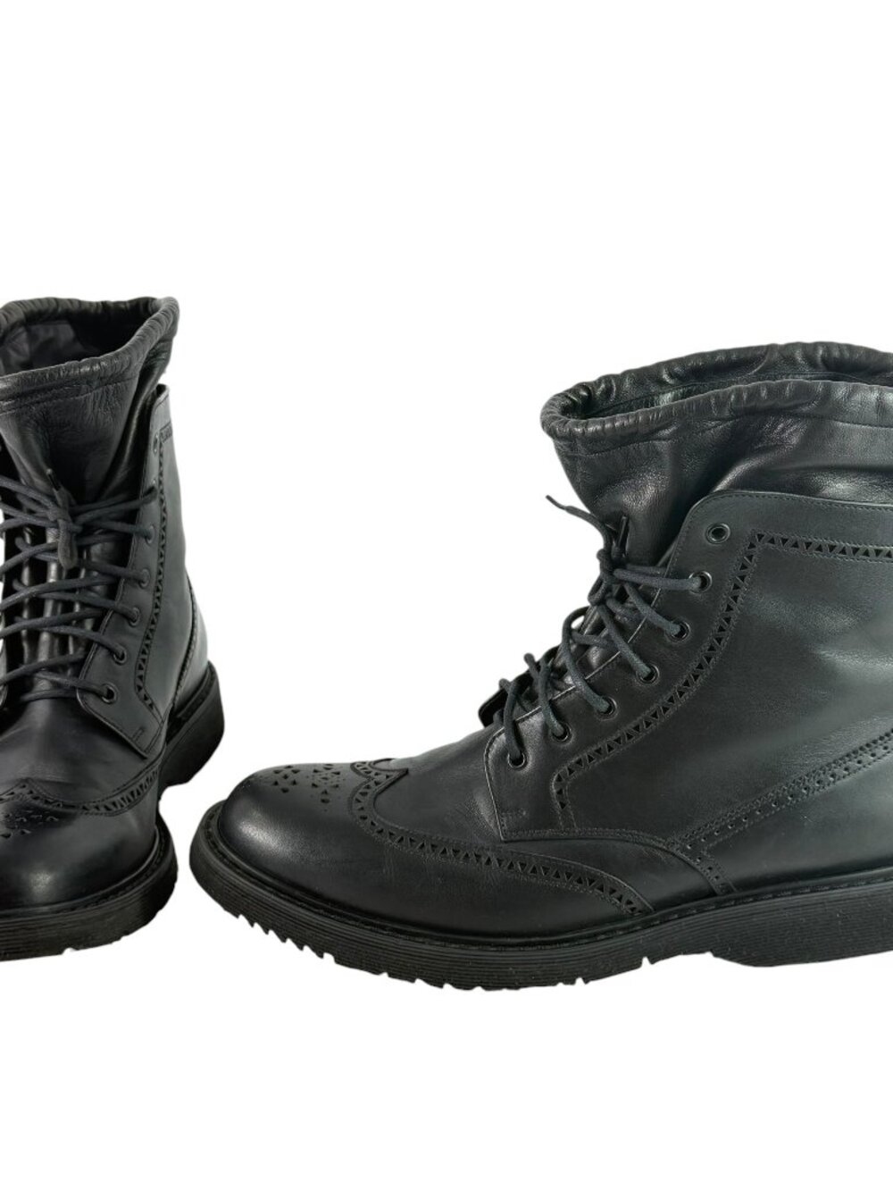 PRADA Black Leather Wingtip Brogue Lace Up Men'S Boots 11UK - 12US Made in Italy
